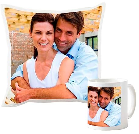 Deliex delicias de Extremadura. Taza y cojín Personalizados con Foto y/o Texto. Regalos con Foto. Varios tamaños. Regalos Originales para Hombres y Mujeres. (Cojín 35x35 cms)