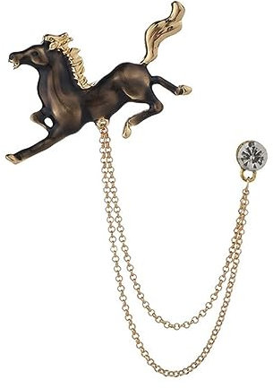 YAHOYA Emaille Tier Pferd Brosche Strass Quaste Kette Halsband Pins Luxus Herren Anzug Hemd Revers Anstecknadel Abzeichen Schmuck Zubehör