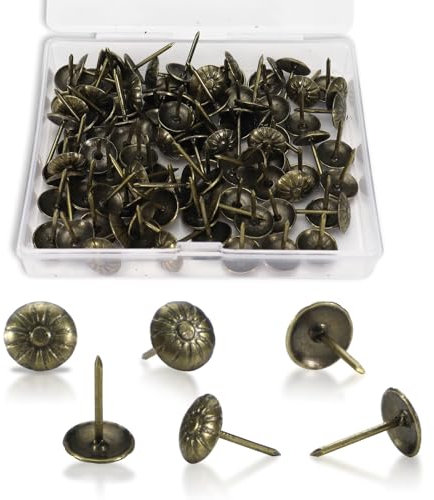 Fatiya 100 Stück Gänseblümchen-Polsternägel für Möbel mit Box, 1,2 cm (7/16 Zoll), Antik-Bronze, Möbelnägel, dekorative Nägel, Nagelköpfe, Stifte für Holz, DIY-Projekte, Sofa, Schmuckschatulle (16 x