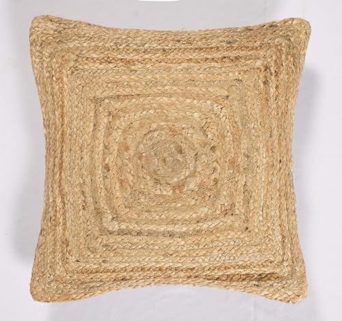 Arise Export Fundas de cojín tejidas a mano de yute natural para sofá, decoración bohemia del hogar (45.7 x 45.7 cm)