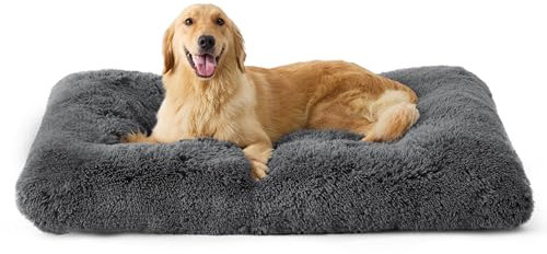 BEDSURE Flauschiges Hundebett Grosse Hunde - 89x58x8 cm Hundebett waschbar für große Hunde, rutschfeste Unterseite, plüsch Hundekissen, Dunkelgrau