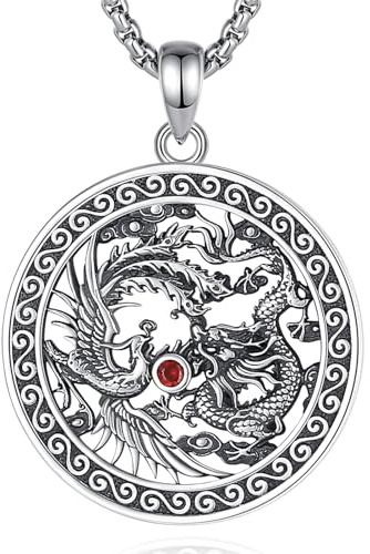CELESTIA Dragonhänge och Phoenix Yin Yang-halsband silver 925 alla hjärtans dag smycken för dam herr par älskare gåva, m, Metall, Kubisk zirkonia