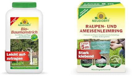 Neudorff Bio-Baumanstrich zum Weißen und Pflegen von Obstbäumen und Beerensträuchern - 2 Liter & Raupen- und AmeisenLeimring schützt Obst- und Ziergehölze gegen Schädlinge