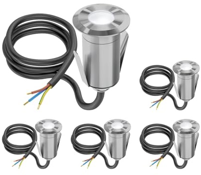 ledscom.de 5x LED Bodeneinbauleuchte GLOX für außen, IP67, aluminium, rund, 35mm Ø, weiß, matt