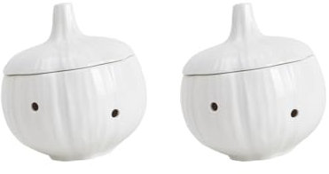 Adoorniequea Juego de 2 recipientes para ajos con tapas para encimera, color blanco limón