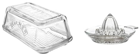 Kilner Vintage Glass Butter Dish with Lid & KitchenCraft Manual Glass Citrus Juicer, Lemon Squeezer, 14.5 cm