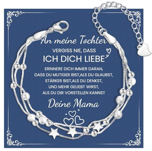 CheersLife Tochter Armband,Armband Silber 925 Damen Stern 3-Lagige Kette Armbänder,Geschenk für die Tochter Geburtstagsgeschenk für Töchter Mädchen Weihnachten Kreative Geschenke