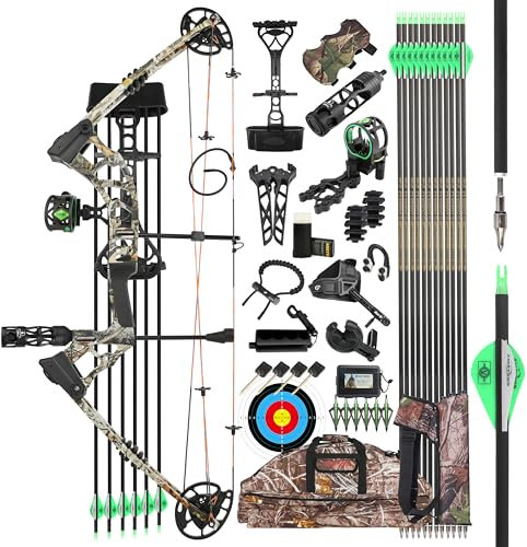 surwolf M121A Compoundbogen 0-70lb Bogenschießen Jagd Compoundbogen und Pfeile Set für Erwachsene und Anfänger IBO 320fps,Zuglänge 24-30” für Bogenschießen im Freien (camo set2)