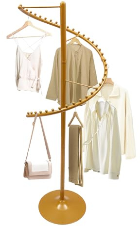 Spiralroterande klädställ, slitstarkt plaggställ, modernt fristående klädställ, för butik sovrum platsbesparande, guld, 180 cm