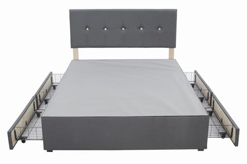 Panana Grey Divan Bed Linen Fabric Divan Bed Frame With/without Headboard Storage Drawers (with Crystals Headboard, 4 Drawers, 5FT King)