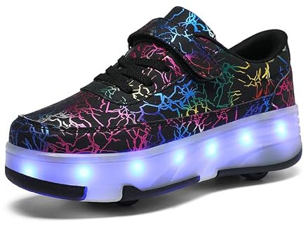 HUSKSWARE Rollschuhe Schuhe Jungen Mädchen Mit 4 Rollen Skateboardschuhe, verstellbar Jugend Schuhe mit Rollen, Schwarz Weiß 28-40 EU