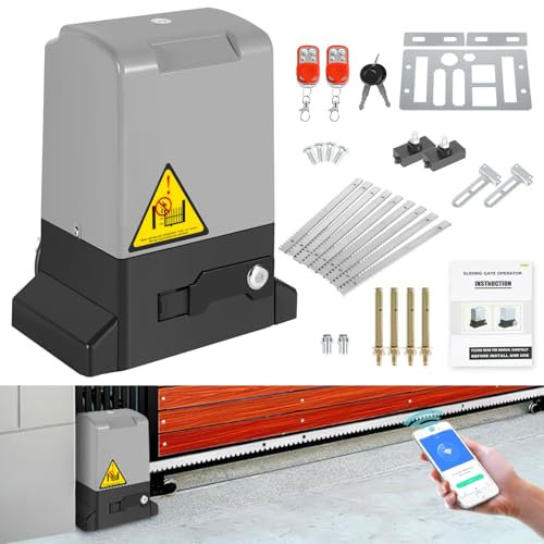 Izrielar 370W Flügeltorantrieb Automatischer Schiebetorantrieb Elektrischer, Bluetooth-Steuerung 12M Schiebetor Hoftorantrieb Toröffner garagentorantrieb bis 800 kg, mit 2 Fernbedienung