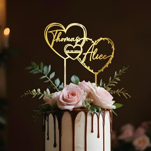 Party to Be Cake Topper Hochzeit Personalisiert Herz mit Namen und Daten Dekoration der Hochzeitstorte aus Acryl (Design 02)