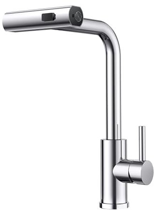 FORIOUS Robinet de Cuisine Cascade, Rotatif à 360° Mitigeur Cuisine avec Douchette, à Haute Pression avec Levier Unique et 3 Modes de Pulvérisation, Chrome Poli