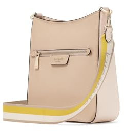 kate spade new york Hudson Pebbled Leather Large Messenger Crossbody, Colorblocked Timeless Taupe Multi, One Size