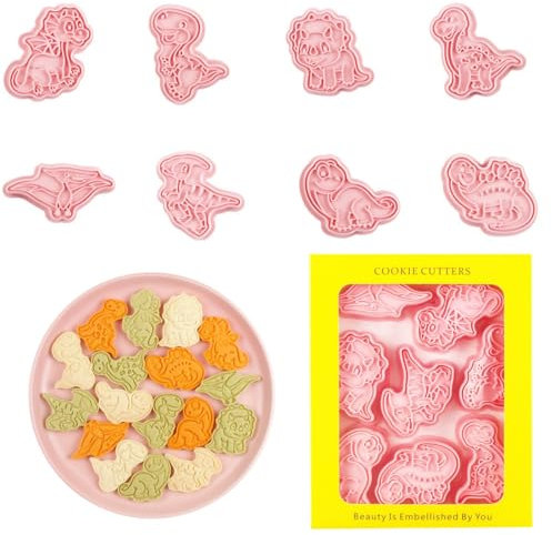 Cortadores Galletas Dinosaurio,8 Pcs Molde Galletas de Dinosaurio, Moldes Galletas Infantiles,Cortadores de Galletas de Dinosaurio 3D Plástico Molde Galletas para Niños Dinosaurios Decoracion