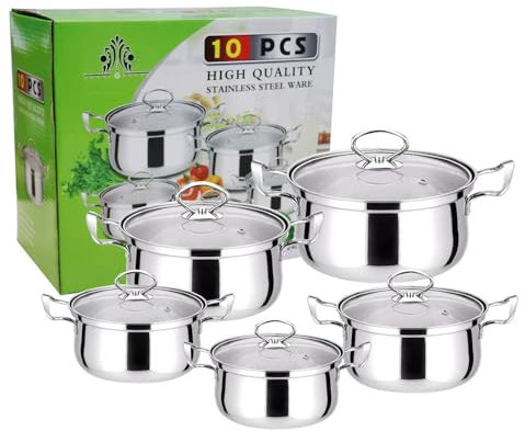 HJZSZX Juego de 10 ollas de acero inoxidable antiadherentes para cocina china, color blanco, 10 piezas