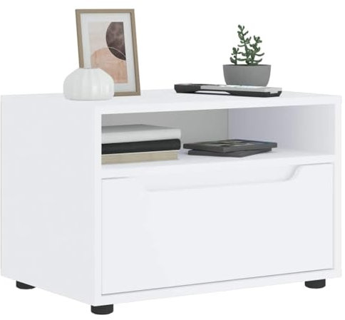 Homgoday Meuble TV VISNES Blanc 60 x 40 x 38 cm en bois multicouche, meuble TV meuble bas pour TV pour table de salon industrielle, support TV salon