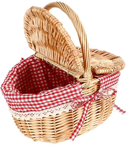 Garneck Picknickkorb Aus Rattan Kleiner Weidenkorb Rotkäppchen-picknickkorb Weidenkorb Mit Griff Osterkorb Deckel Aufbewahrungskörbe Aus Korbgeflecht Isolierter