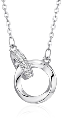 RANKEEF Silver Necklaces For Women: Sterling Silver Necklace with Cubic Zirconia Circle Pendant, Adjustable Length for Ladies