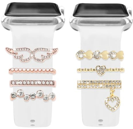 MWOOT Charms pour Bracelet de Montre Compatible avec Apple Watch Series 10 9 8 7 6 5 4 3 2 1 SE Band (Sans Bracelet), Charm avec Cristaux