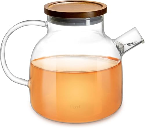Impolio glastekanna med sil, tekanna med trälock, värmebeständigt borosilikat glas, tekanna med sil, tekanndesign, teservis, teapot (1 400 ml)