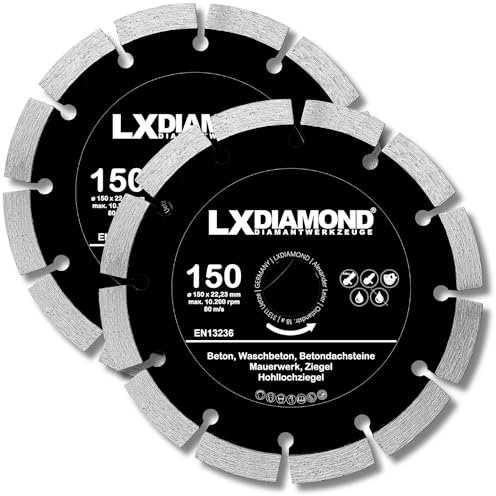 LXDIAMOND Diamant-Trennscheibe 2x 150mm x 22,23mm - für Winkelschleifer Mauernutfräse Schlitzfräse - Diamantscheibe zum Trennen von Stein Beton Ziegel Mauerwerk - 150 mm Steinscheibe in Profi Qualität
