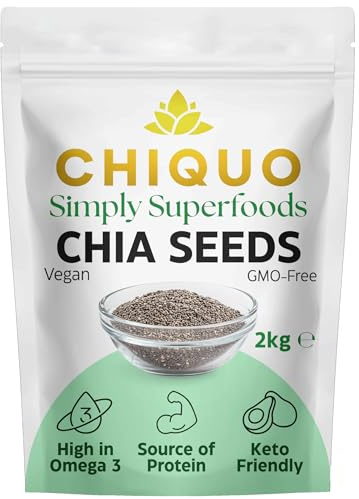 Chiquo Chia Seeds 2kg – High Fibre & Plant-Based Protein, Omega-3 Rich Superfood, Vegan, Keto & Low-Carb Friendly, Resealable Pack, Ideal for Smoothies, Baking & Meal Prep