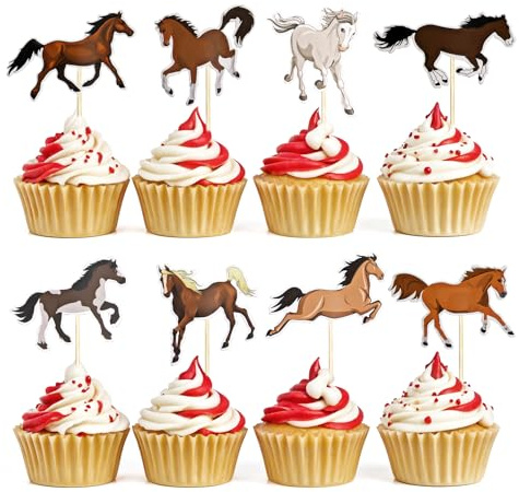 40 Stück Pferd Kuchendeckel Cupcake Topper Pferde Geburtstagsdeko Kuchen Muffin Deko Tortenaufleger für Pferd Thema Party Deko Geburtstagsfeiern zum Thema Pferderennen