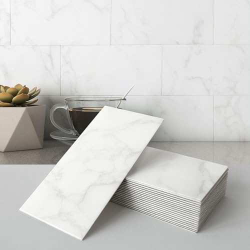 BeNice Matte Kitchen Tile Selfadhesive Stick Bathroom Carrara White 23pcs