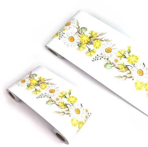 VisitRyl Tapetenbordüre Selbstklebend Gelb ist weiße Chrysantheme YX214 12cm X 1000cm – Einfache Montage für Wände