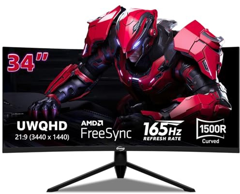 GPVHOSO Monitor de Juegos Curvado de 34 Pulgadas 4K, (3440 x 1440) Monitor de computadora Ultra Ancho de 165 Hz, HDR, 1500R, 125% sRGB, DCI-P3 92%, HDMI/DP y Pared de Soporte de Altavoz Integrado