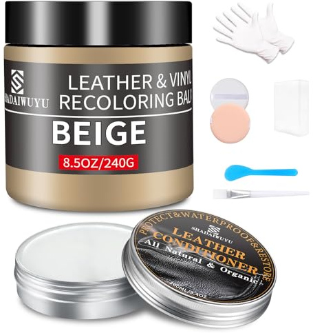SHADAIWUYU Beige Riparazione Pelle con Balsamo,Kit Riparazione Pelle per la Riparazione della Pelle,Ricolorante Pelle,Riparazione Sedili Auto,Ripara Pelle Divano,Rinnova Pelle Giacca,Scarpe,Sella