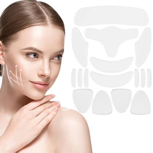 16 Pièces Patchs soin du visage Anti-Rides, Patchs Réutilisables Anti Rides, Design Doux et Respectueux de la Peau et Lavable, pour Front, Yeux, Joues, Bouche et Poitrine