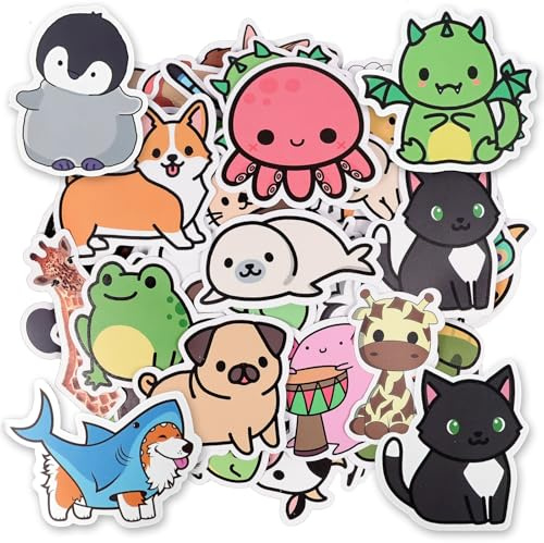 OSDUE Animal Stickers for Kids,100Pcs Cute Cartoon Waterproof Stickers, Cute Trendy Aesthetic Sticker for Laptop Car Scrapbook Phone Skateboard Computer Wall Window, Kids Girls Boys Adults Gift