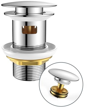 FORIOUS Kit de Vidage Universel avec Trop-plein, Bouchon de Vidage à Pression pour Lavabo et Vasque, Filtre Anti-Explosion et Anti-Obstruction, Chrome