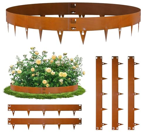 Dibaful 107.5cm x 5 Rasenkante Metall Cortenstahl Flexibel Beeteinfassung aus Stahl | Beetumrandung Beetbegrenzung Lawn Edging Flexible Rasenkanten für Beetumrandungen Gartenumrandung 15cm Höhe