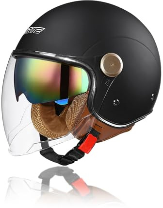 Frcychri Casco Jet Moto con Doppia Visiera, Casco Moto 3/4, Casco Jet Stile Vintage retrò, ECE/DOT Certification, per Biciclette Cruiser Scooter Adulti Uomini Donne J,Medium