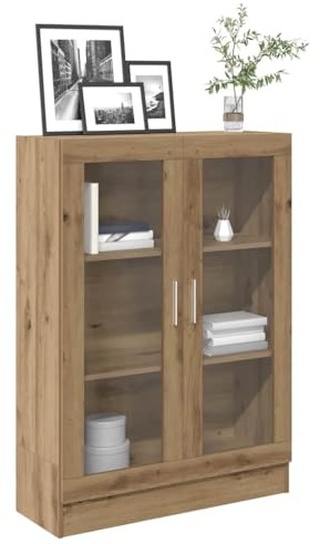 Mokuyary Glass Display Cabinet, Living Room Cabinet, Dining Room, Kitchen Sideboard, Office Shelf, with Shelves Doors, Engineered Wood Cabinet, Artisan Oak 82.5 x 30.5 x 115 cm