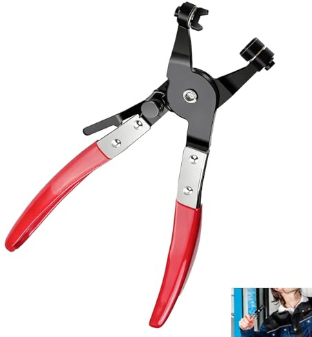 Hose Clamp Pliers, Heavy Duty Wire Hose Pliers for Auto Repairing, Adjustable Cross Slotted Jaw Plier with Anti Slip Handle, Car Hose Clamp for Car Water Pipe Ring-Type & Swivel Flat-Band Clamps (Red)