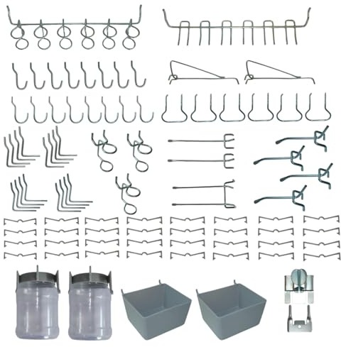 Qokylind Pegboard Metal Hooks Kit 90PCS - Heavy Duty Utility Set for Garage & Workshop Organization, Wall Hanger Holder with Locks, No Tools Needed, Storage Accessories