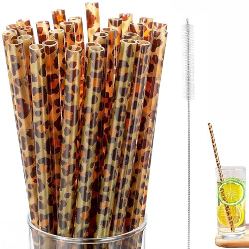 10PCS Animal Pajas Leopardo, Pajitas Reutilizables con Estampado de Leopardo, Pajitas de para Batidos, Smoothies y Cócteles,para Fiestas y Uso Diario