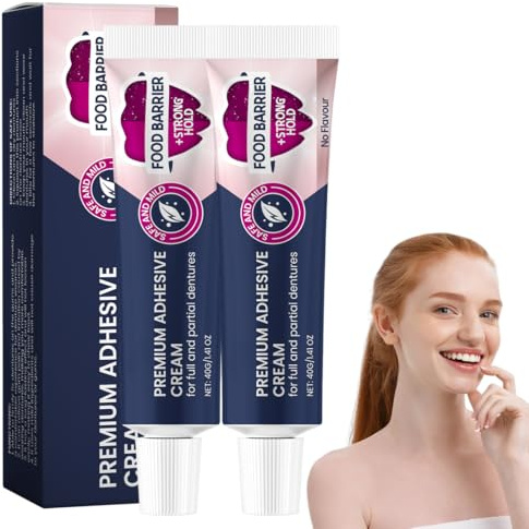 TRMPLX 2 * 40g Ciment dentaire,Crème Fixative Extra Forte,Fixation Extra Forte,colle dentaire Extra Forte Pro Plus,Pour Prothèses Dentaires Partielles ou Complètes-C