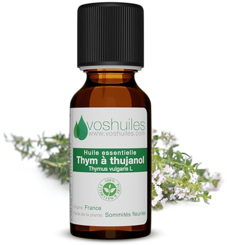 VOSHUILES - Huile Essentielle Thym à Thujanol 10ml - Pure et Naturelle - Parfaite pour Diffuseur- Aromathérapie- Massage- Soins de la Peau et Bien-être - Huile Essentielle de Qualité