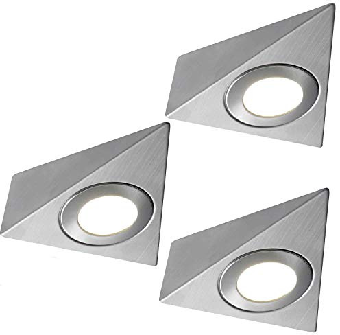 3 X 2.6 W LED de cuisine Pyramid/triangle d'éclairage spot et pilote kit- Finition en acier inoxydable – Blanc naturel – Down lumières sous placard – Cablefinder