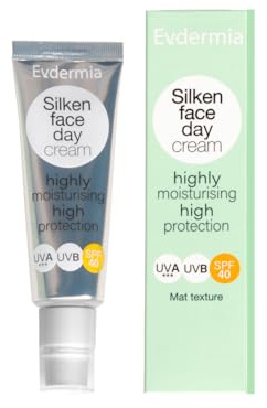 Matte Face Sunscreen Cream SPF 40 - UVA/UVB Protection, Hydrates and Smooths, Fast-Absorbing Silky Feel, Ideal Under Make-Up - Evdermia Silken Face Day Cream 50ml