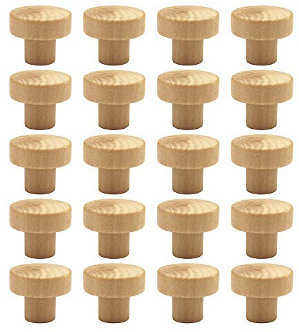 WEICHUAN 20 runde unlackierte Holzknöpfe für Schrank, Möbel, Schubladen, Griffe (Durchmesser: 3,6 cm, Höhe: 3 cm)