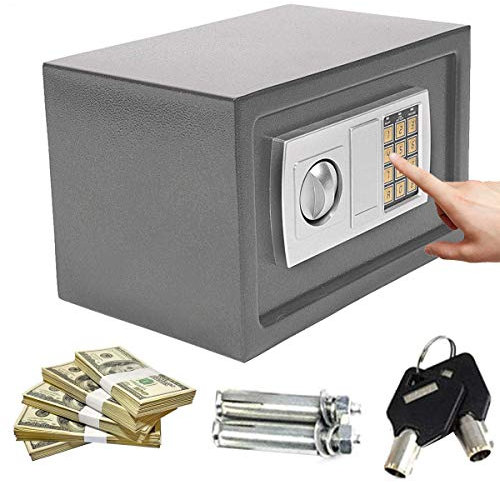 8.5L Digital Steel Safety Box Safe Electronic Security Coffer Safety Deposit Box Waterproof Fire Resistant 2 Manual Override Keys-Protect Money with Keypad Home Office Cash Money Passports Grey