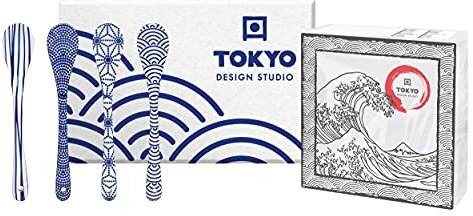 TOKYO design studio Nippon Blue Lot de 4 cuillères à expresso en porcelaine.