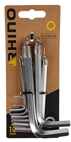 Rhino - Llaves Allen - Juego de 10 llaves macho hexagonal, juego de 10 llaves allen - Diámetro de 2 a 10 mm - Fabricado en acero (cromo vanadium) - Garantía de por vida - Varios tamaños disponibles